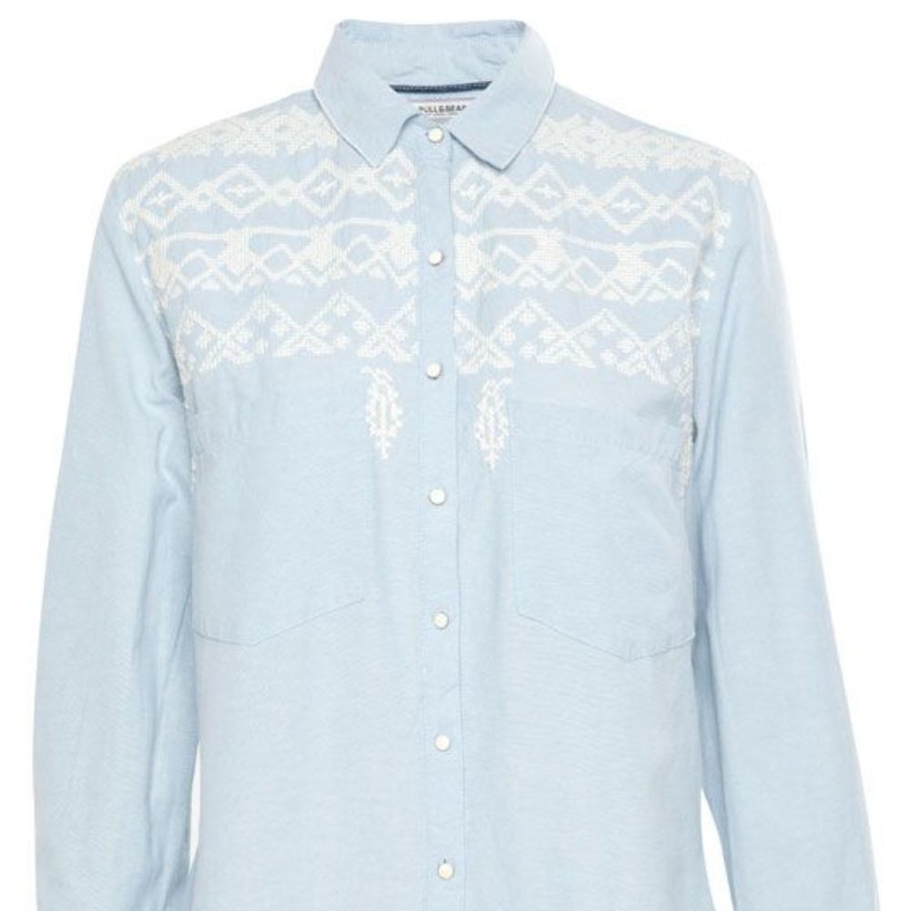 Pull & Bear Chambray Long Sleeve with Embroidery